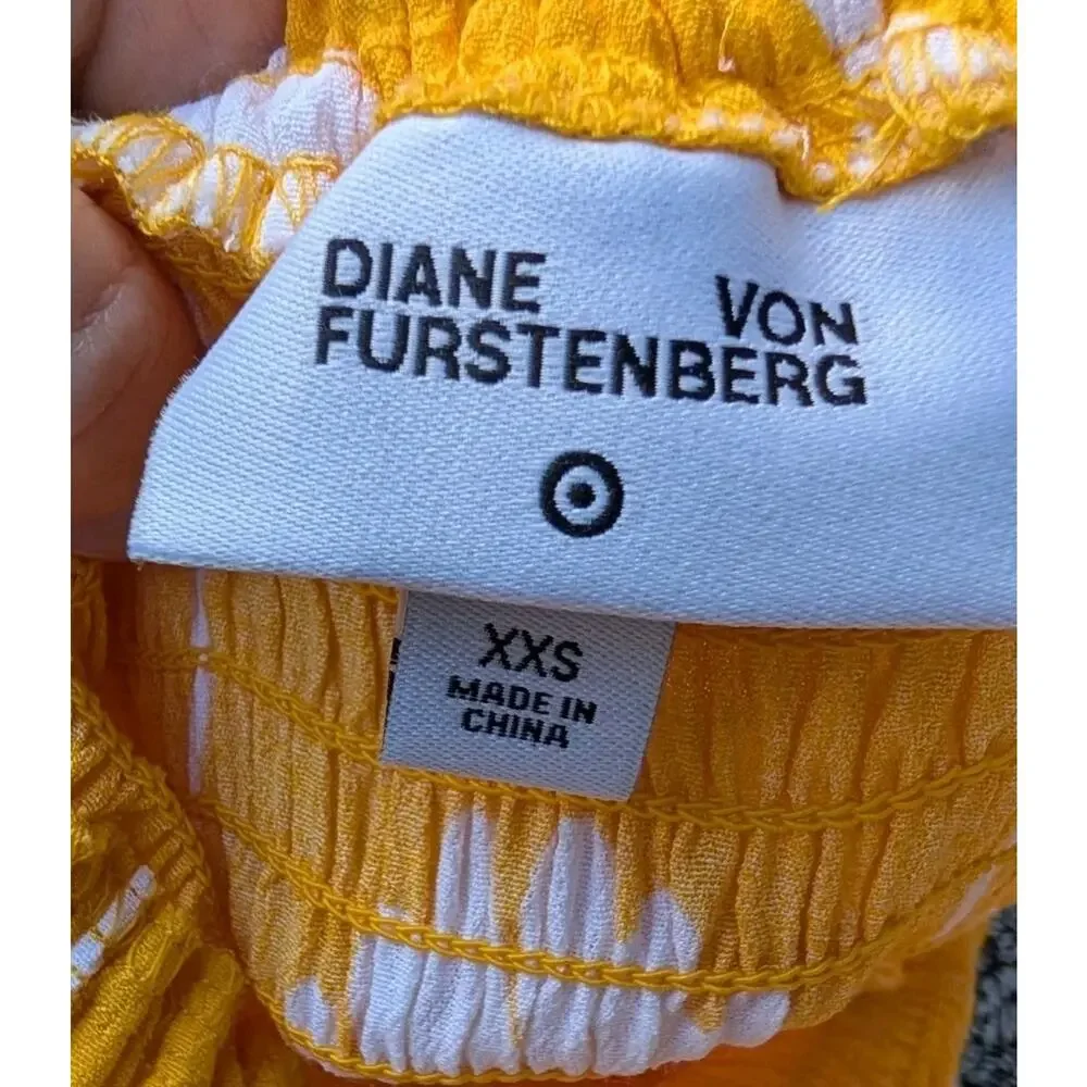 DVF Diane Von Furstenberg Target Smocked Tie Strap Yellow‎ Ginkgo Midi Dress XXS - Picture 7 of 9